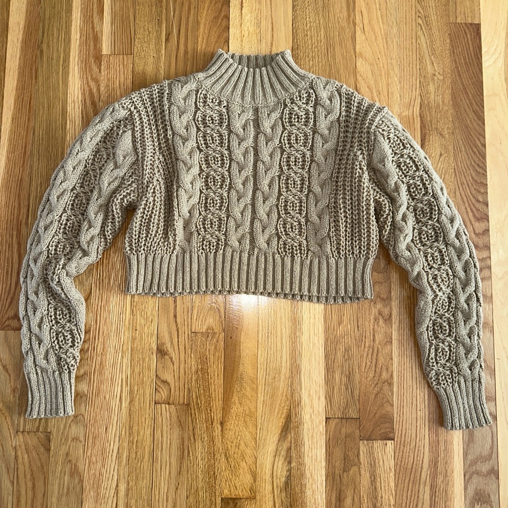 SHEIN Tan Cable Knit Cowl Cropped Sweater